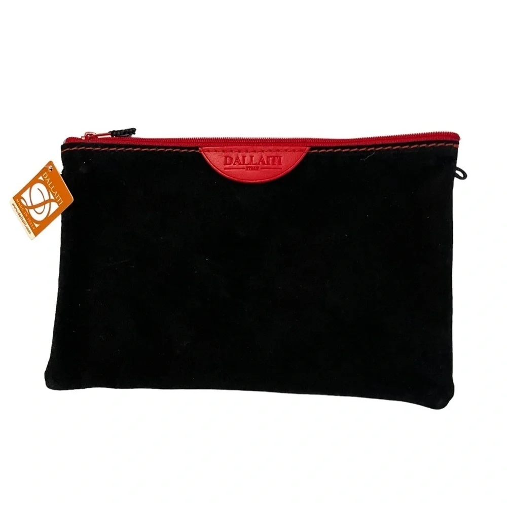 🎁NWT ROMA DALLAITI red & black laser cut suede zipper pouch bag w/ Rome skyline